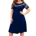 thumbnail image 1 of Women's Plus Size Short Sleeve Lace Midi Dress Pleated Casual Summer Flowy Dress With Pockets, 1 of 2