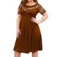 thumbnail image 1 of Women's Plus Size Short Sleeve Lace Midi Dress Pleated Casual Summer Flowy Dress With Pockets, 1 of 2