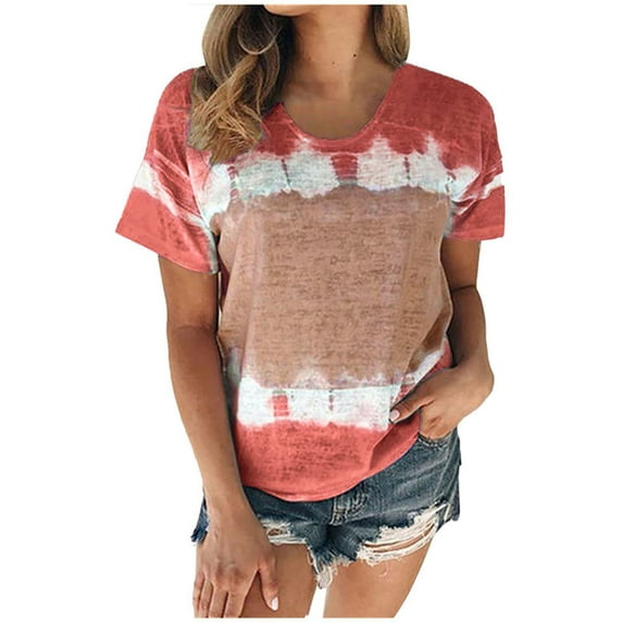 Women's Plus Size Short Sleeve Loose Scenic Flowers Printing O-Neck T-Shirt