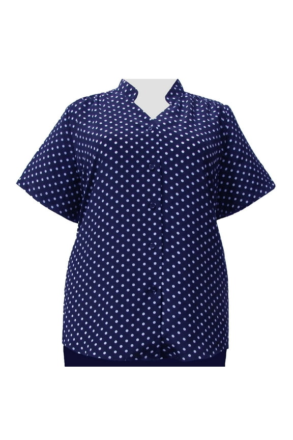 Women's Plus Size Short Sleeve Mandarin Collar V-Neck Button-Up Blouse with Shirring - Taupe Paisley Floral - 0X