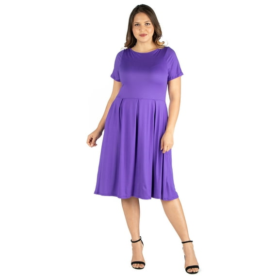 Women’s Plus Size Short Sleeve Midi Skater Dress With Pockets