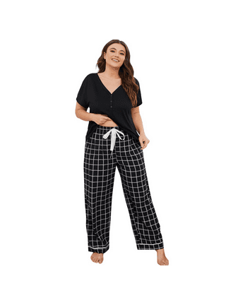 Plus Size 100% Cotton Short Sleeve Long Pants Pajama Sets For