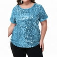 thumbnail image 1 of Women's Plus Size Short Sleeve Sequin Top Round Neck - XXX Large, Blue, 1 of 6