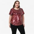thumbnail image 1 of Women's Plus Size Short Sleeve Sequin Top Round Neck- XXX Large, Burgundy, 1 of 4