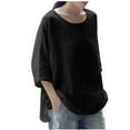 thumbnail image 1 of Women's Plus Size Short Sleeve Solid O-Neck Loose 3/5 Sleeve Pullover T-Shirt, 1 of 3