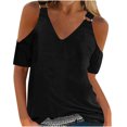 thumbnail image 1 of Women's Plus Size Short Sleeve Summer Solid Cold Shoulder V-Neck Pullover Blouse Tops, 1 of 5