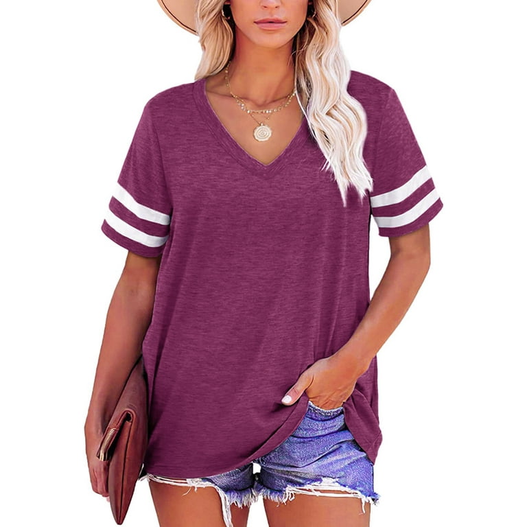 Cotton Tee Shirt 3 Qtr Sleeve V-Neck Solid Colors Sea Breeze