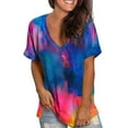 thumbnail image 1 of Women's Plus Size Short Sleeve Tie-dye Printing V-Neck T-Shirt, 1 of 4