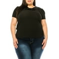 thumbnail image 1 of Women's Plus Size Short Sleeve Top with Puff Sleeves Lace Accent Round Neck, 1 of 5