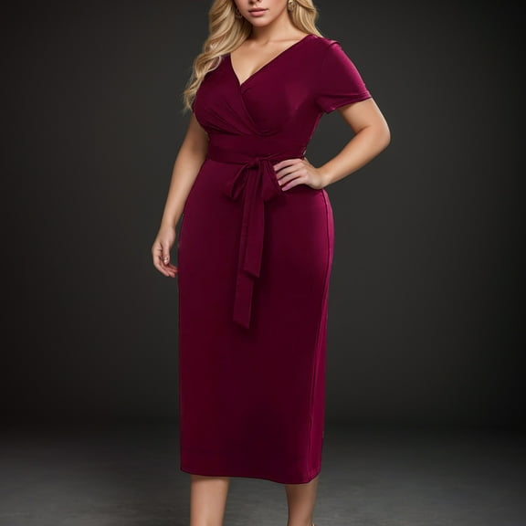 Women's Plus Size Short Sleeve V Neck Work Pencil Dress Dresses Women Formal Dresses Formal Dress Long Wedding Dress Long Strapless Dress Dress Sleeves Formal Short Dresses for Women Size 14 Dresses