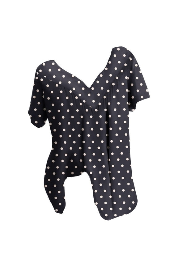 Women's Plus Size Short Sleeve V-neck Polka Dot Printed Blouse, Loose and Comfortable Pullover Top, Casual and Stylish Shirt for Daily Wear, Office, and Weekend Outings, Available in Multiple Sizes