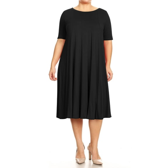 Women's Plus Size Short Sleeves A-Line Round Neck Casual Solid Midi Dress