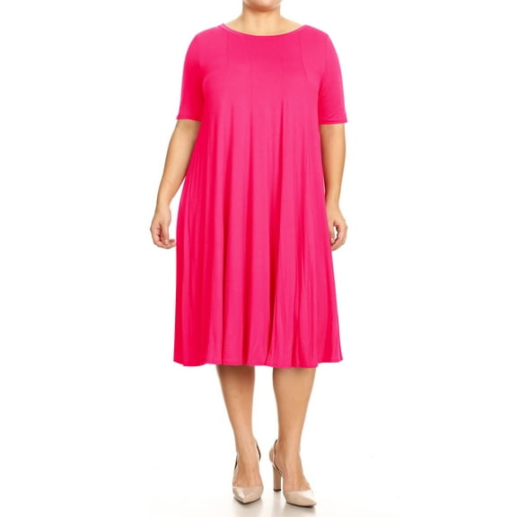 Women's Plus Size Short Sleeves A-Line Round Neck Casual Solid Midi Dress