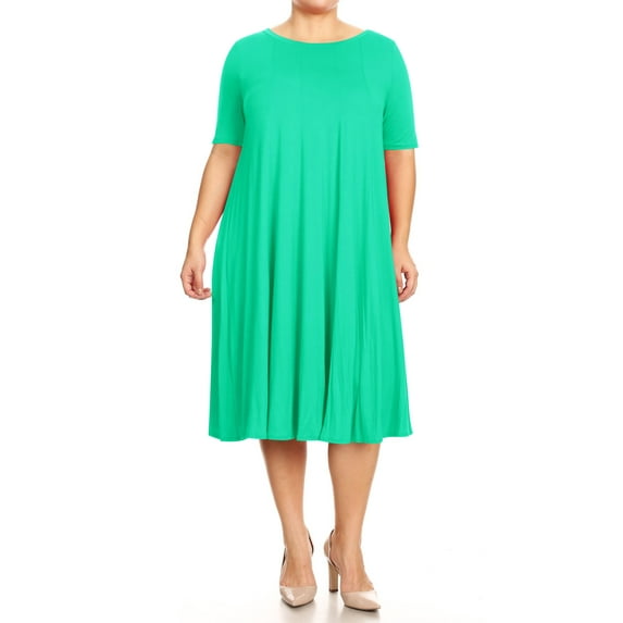Women's Plus Size Short Sleeves A-Line Round Neck Casual Solid Midi Dress