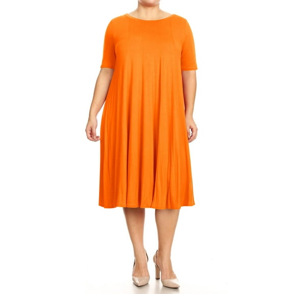 Women's Plus Size Short Sleeves A-Line Round Neck Casual Solid Midi Dress