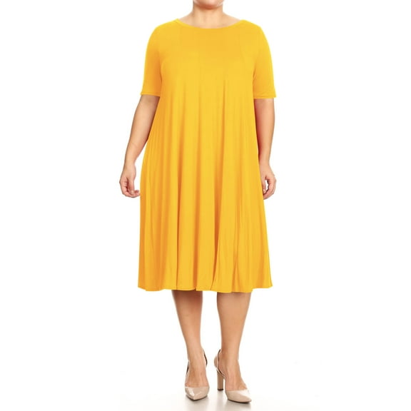 Women's Plus Size Short Sleeves A-Line Round Neck Casual Solid Midi Dress