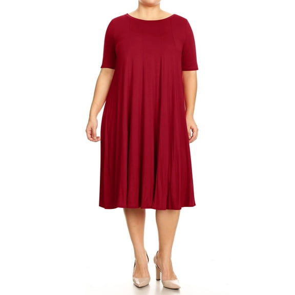 Women's Plus Size Short Sleeves A-Line Round Neck Casual Solid Midi Dress