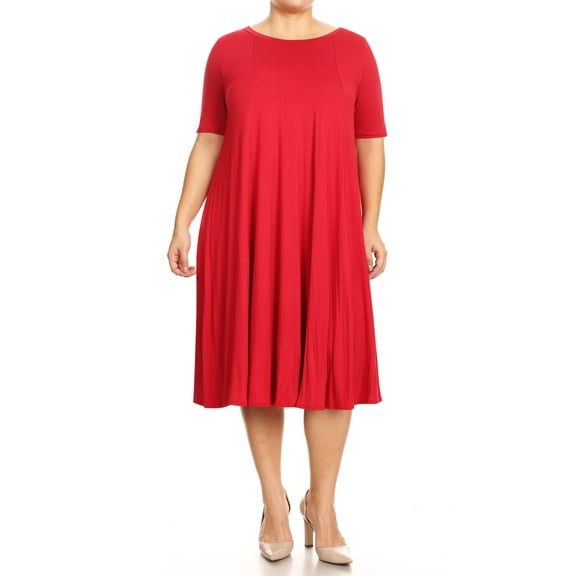 Women's Plus Size Short Sleeves A-Line Round Neck Casual Solid Midi Dress