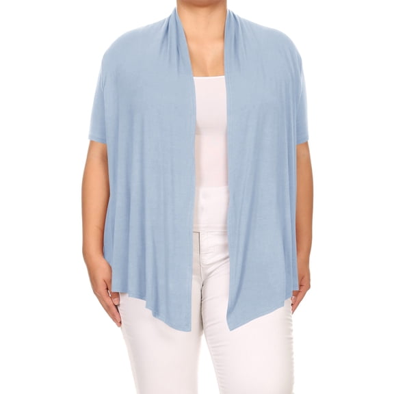 Moa Collection Women's Plus Size Short Sleeves Draped Open Front Casual Solid Cardigan