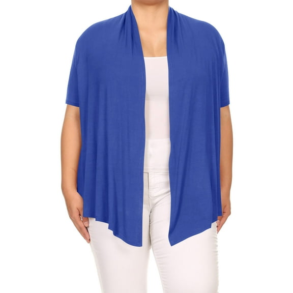 Moa Collection Women's Plus Size Short Sleeves Draped Open Front Casual Solid Cardigan