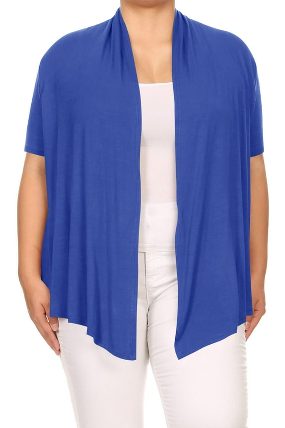 Moa Collection Women's Plus Size Short Sleeves Draped Open Front Casual Solid Cardigan