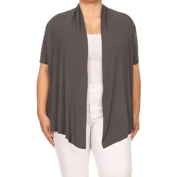 Women's Plus Size Short Sleeves Draped Open Front Casual Solid Cardigan