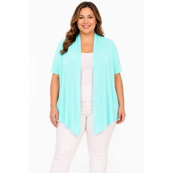 Women's Plus Size Short Sleeves Draped Open Front Casual Solid Cardigan