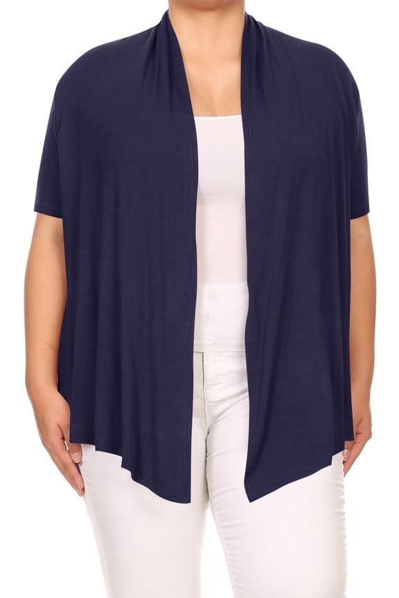 Women's Plus Size Short Sleeves Draped Open Front Casual Solid Cardigan