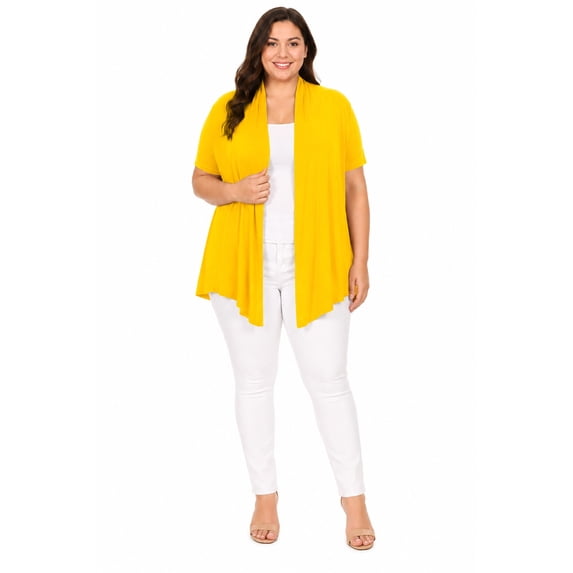 Women's Plus Size Short Sleeves Draped Open Front Casual Solid Cardigan