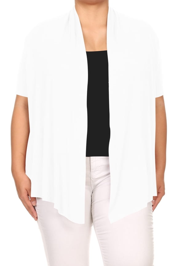 Women's Plus Size Short Sleeves Draped Open Front Casual Solid Cardigan