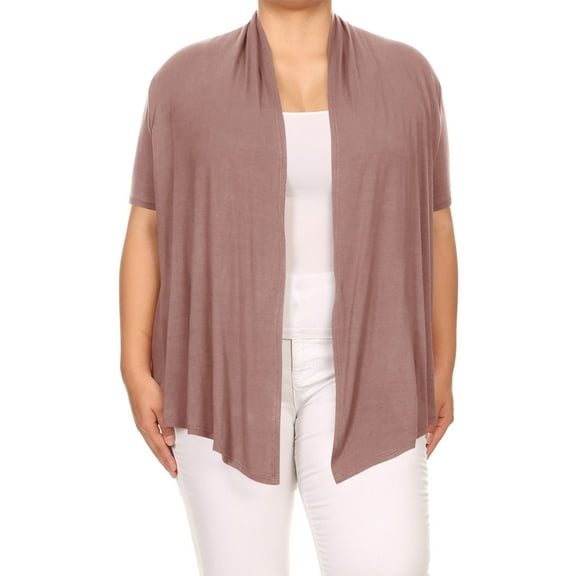 Women's Plus Size Short Sleeves Draped Open Front Casual Solid Cardigan