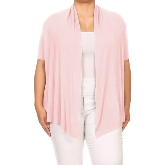 Moa Collection Women's Plus Size Short Sleeves Draped Open Front Casual Solid Cardigan
