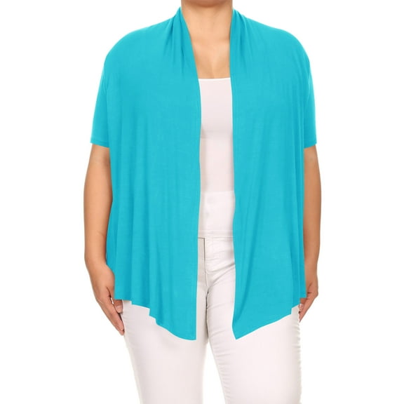 Moa Collection Women's Plus Size Short Sleeves Draped Open Front Casual Solid Cardigan