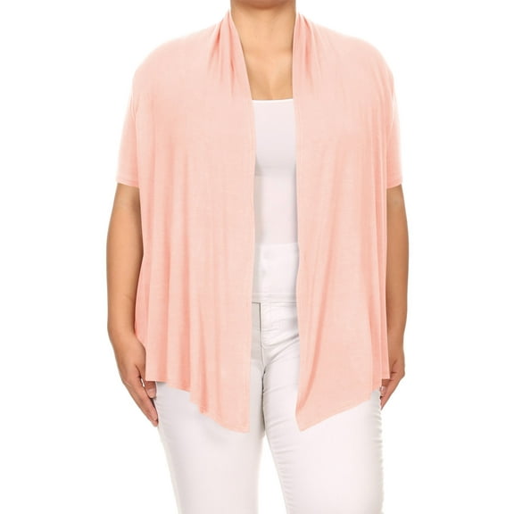 Moa Collection Women's Plus Size Short Sleeves Draped Open Front Casual Solid Cardigan