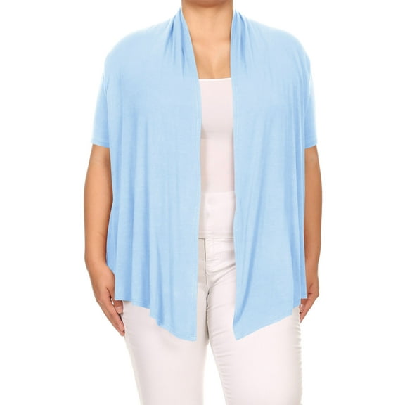 Moa Collection Women's Plus Size Short Sleeves Draped Open Front Casual Solid Cardigan