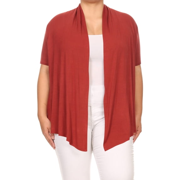 Women's Plus Size Short Sleeves Draped Open Front Casual Solid Cardigan