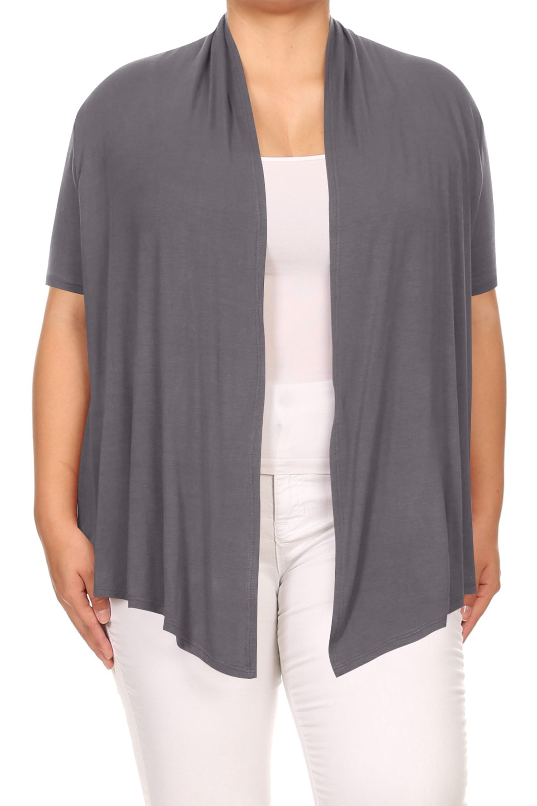 Women's Plus Size Short Sleeves Draped Open Front Casual Solid Cardigan