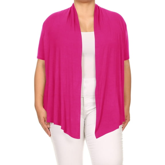 Women's Plus Size Short Sleeves Draped Open Front Casual Solid Cardigan