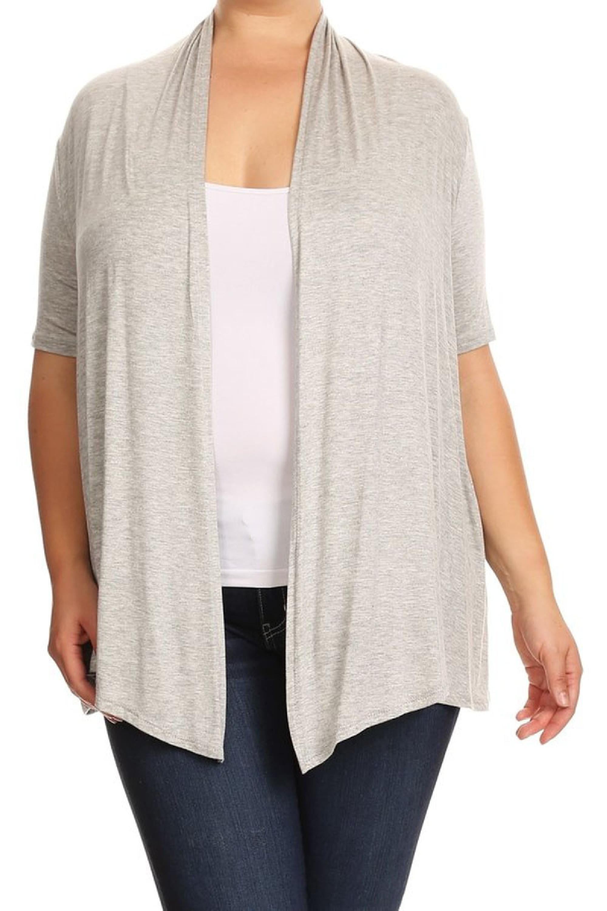 Women's Plus Size Short Sleeves Draped Open Front Solid Cardigan