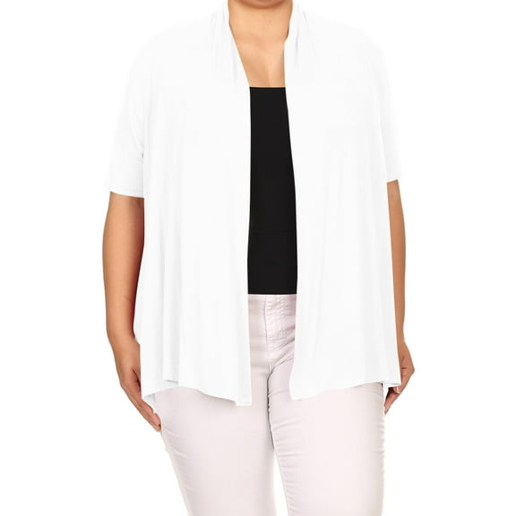Women's Plus Size Short Sleeves Draped Open Front Solid Cardigan Loungewear Made in USA Female