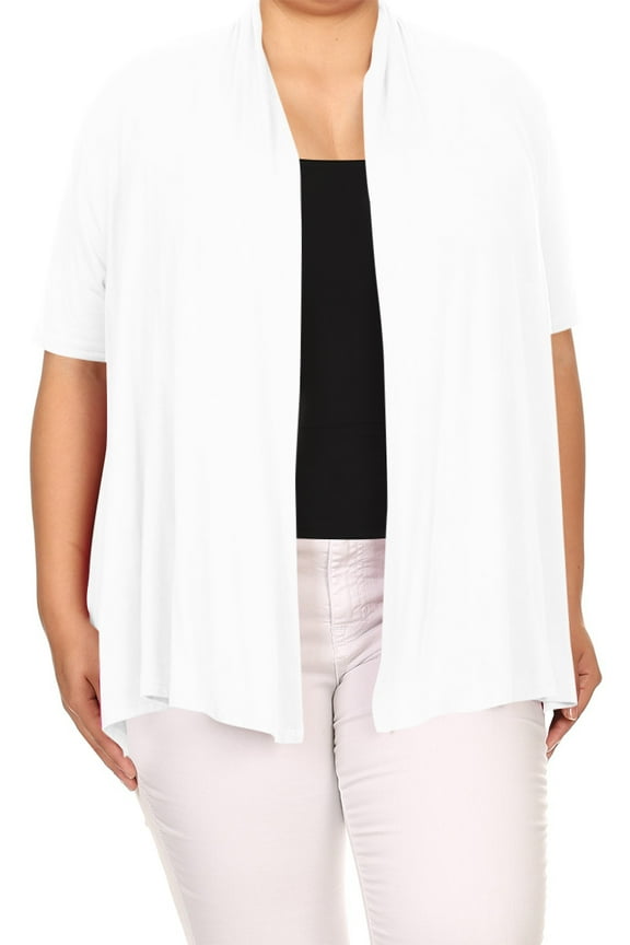 Women's Plus Size Short Sleeves Draped Open Front Solid Cardigan Loungewear Made in USA Female