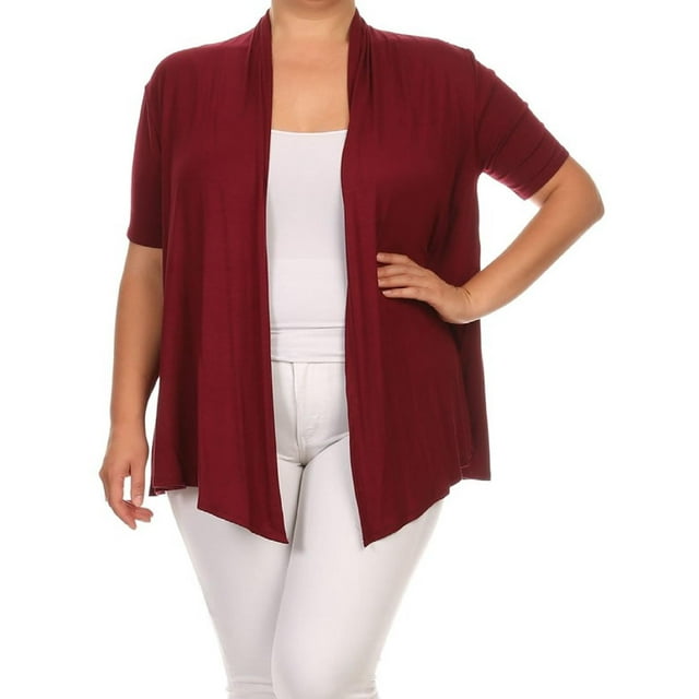 Women's Plus Size Short Sleeves Draped Open Front Solid Cardigan