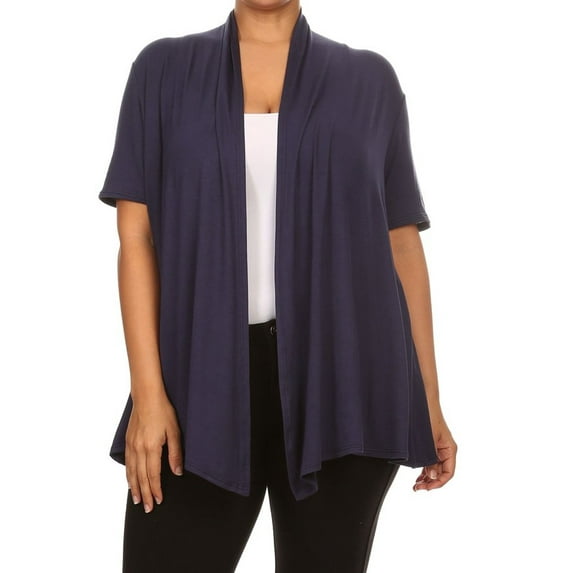 Women's Plus Size Short Sleeves Draped Open Front Solid Cardigan