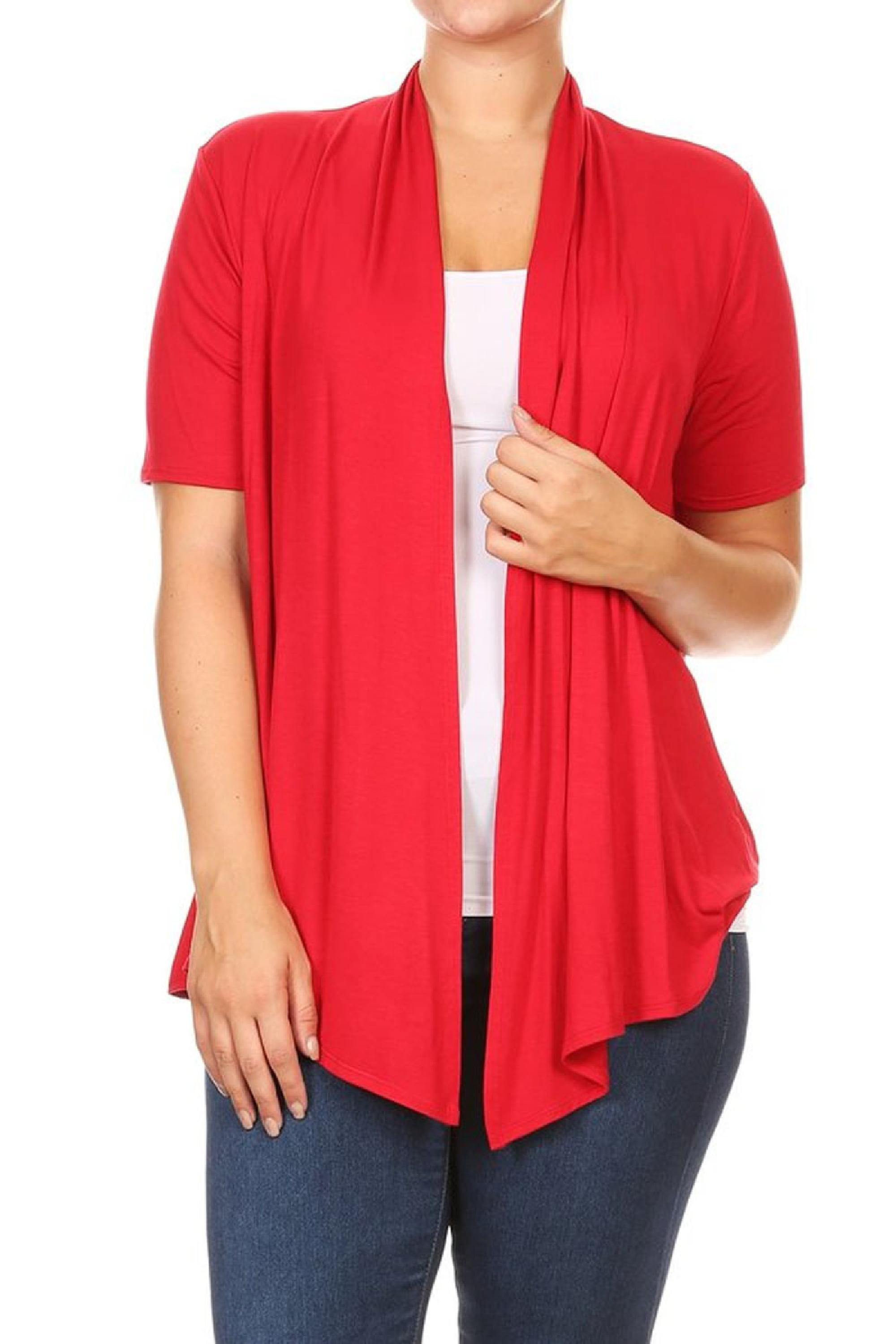 Women's Plus Size Short Sleeves Draped Open Front Solid Cardigan