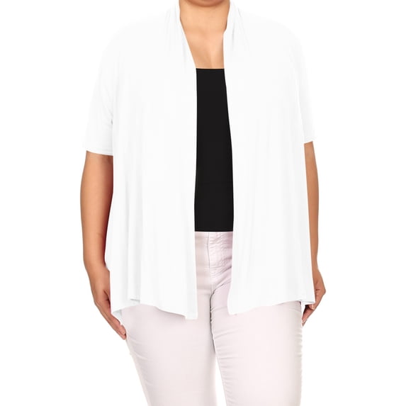 Women's Plus Size Short Sleeves Draped Open Front Solid Cardigan
