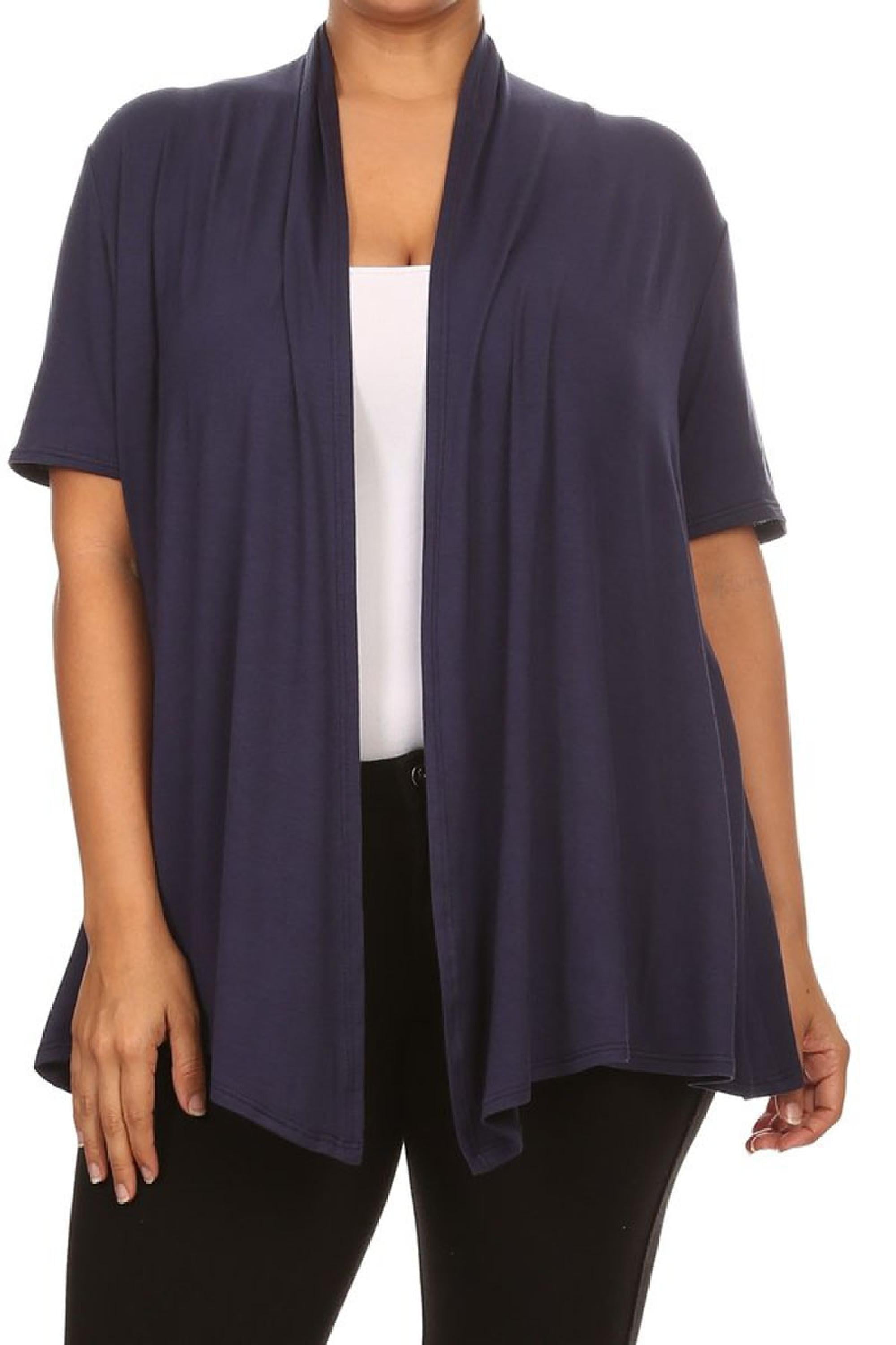 Women's Plus Size Short Sleeves Draped Open Front Solid Cardigan