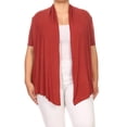 thumbnail image 1 of Women's Plus Size Short Sleeves Draped Open Front Solid Cardigan, 1 of 6