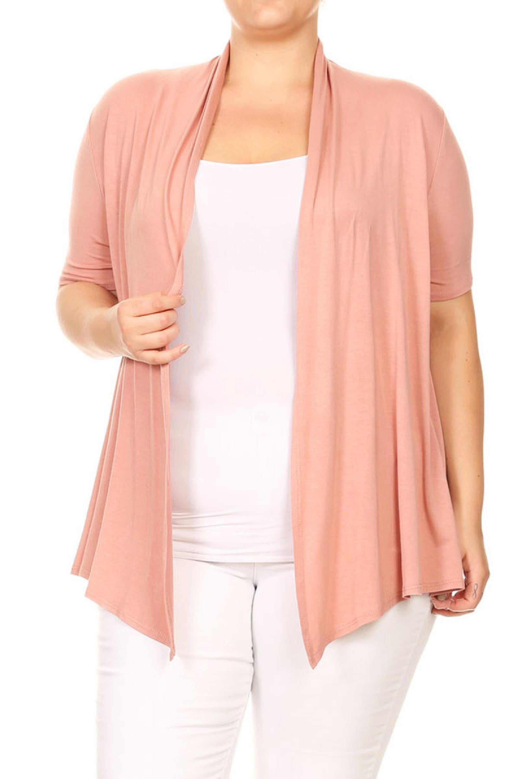 Women's Plus Size Short Sleeves Draped Open Front Solid Cardigan