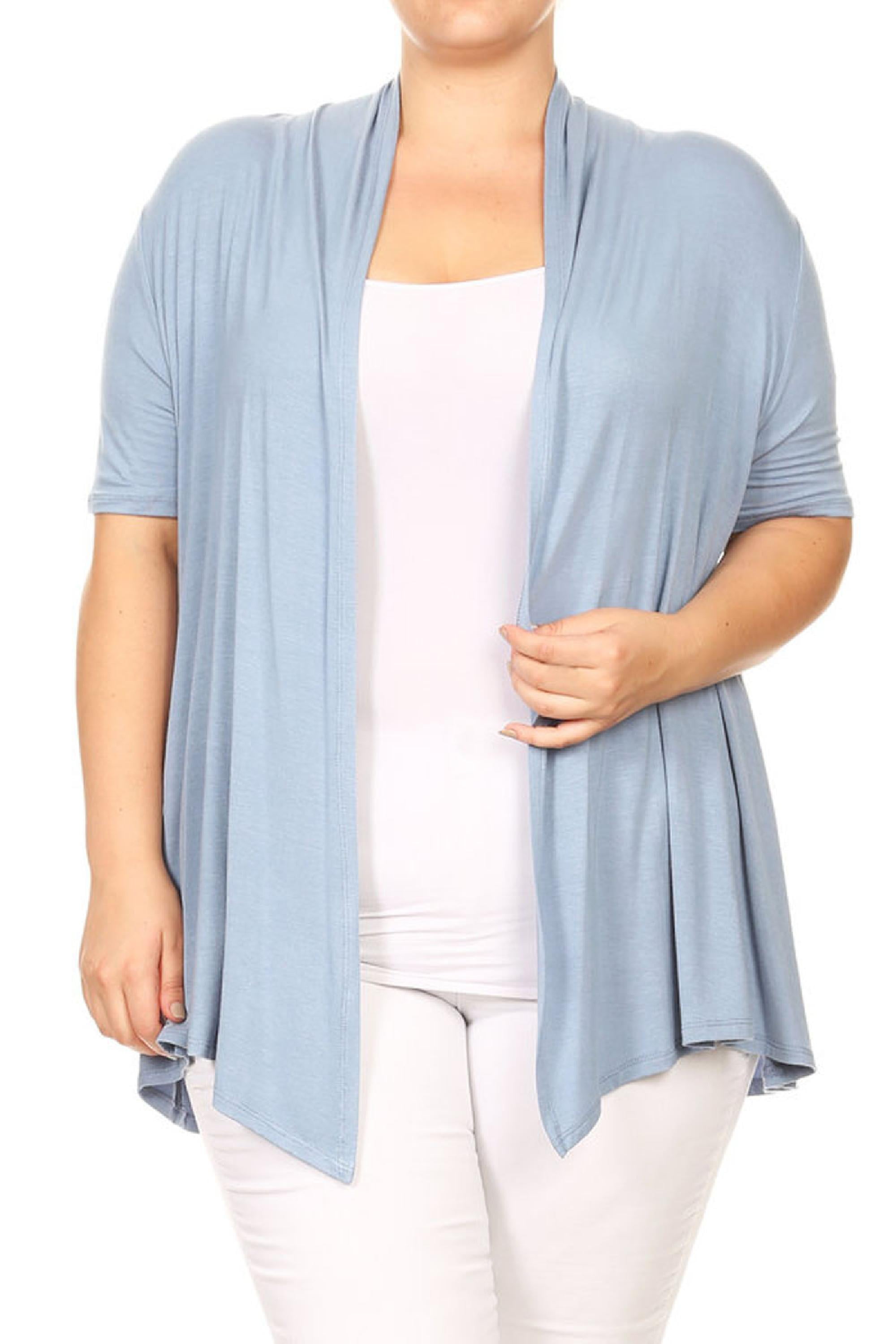 Women's Plus Size Short Sleeves Draped Open Front Solid Cardigan