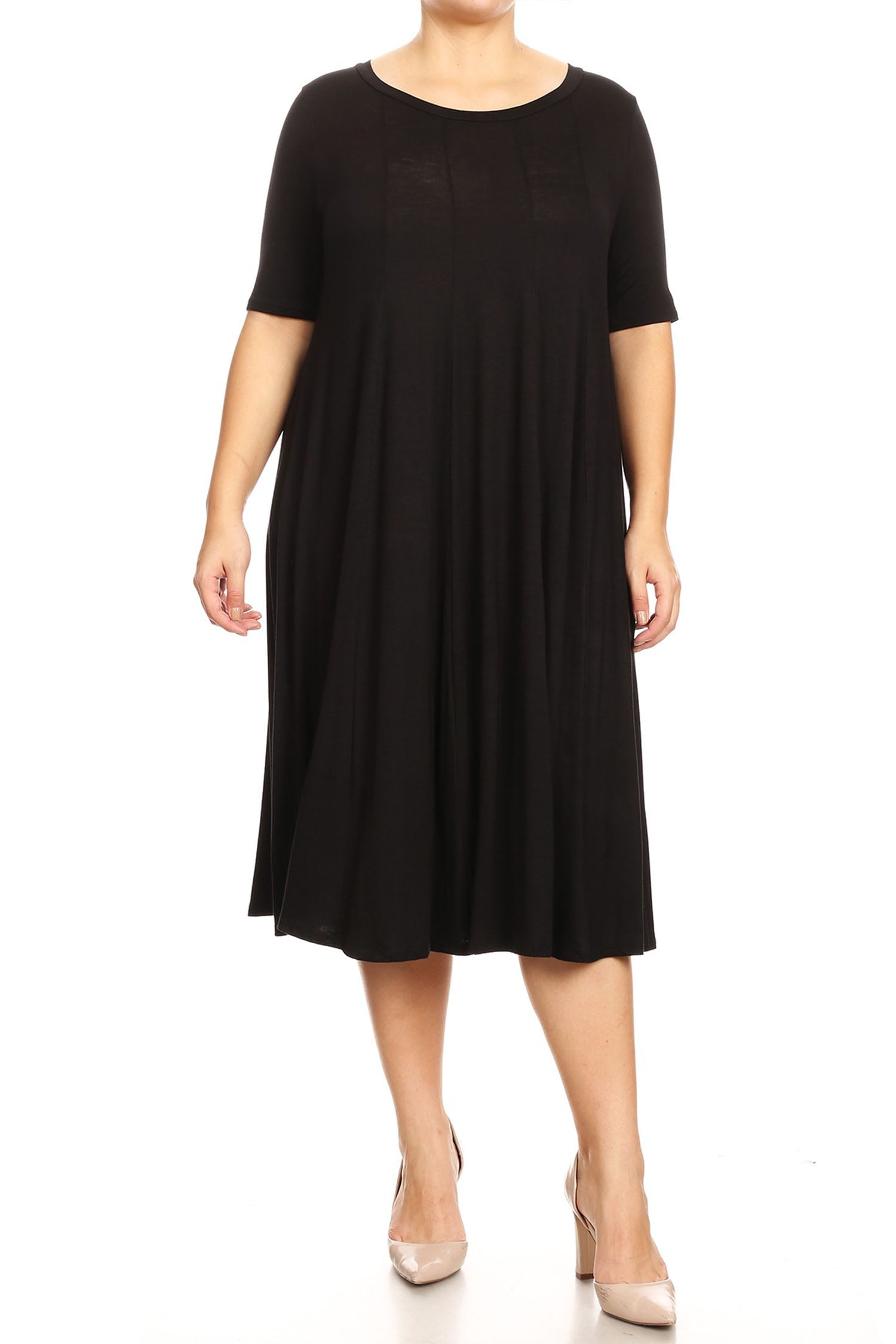 Full Size Cap Sleeve A-Line Midi Dress Plus Size